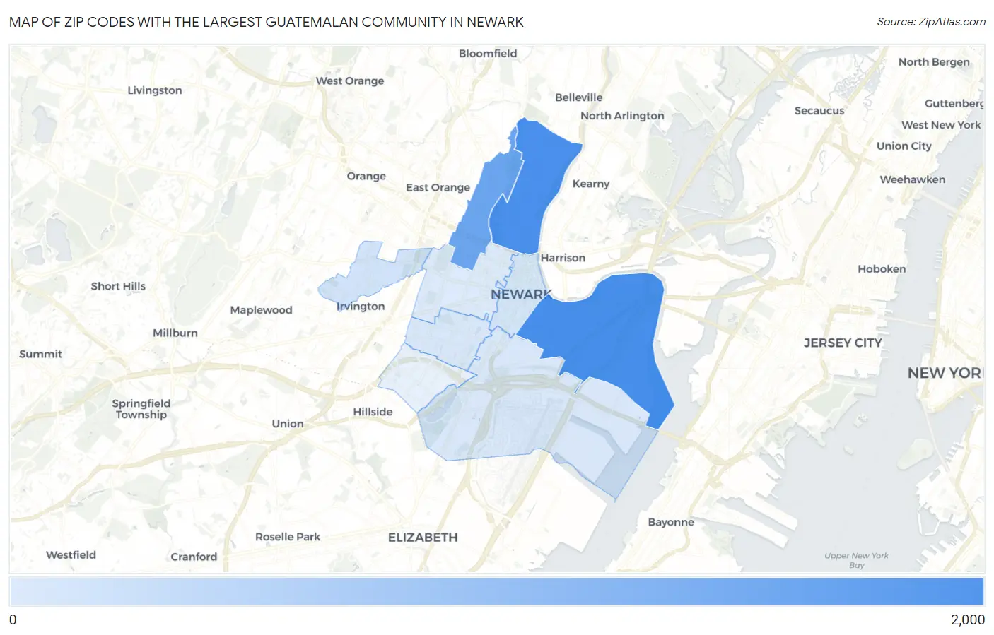 Zip Codes with the Largest Guatemalan Community in Newark Map