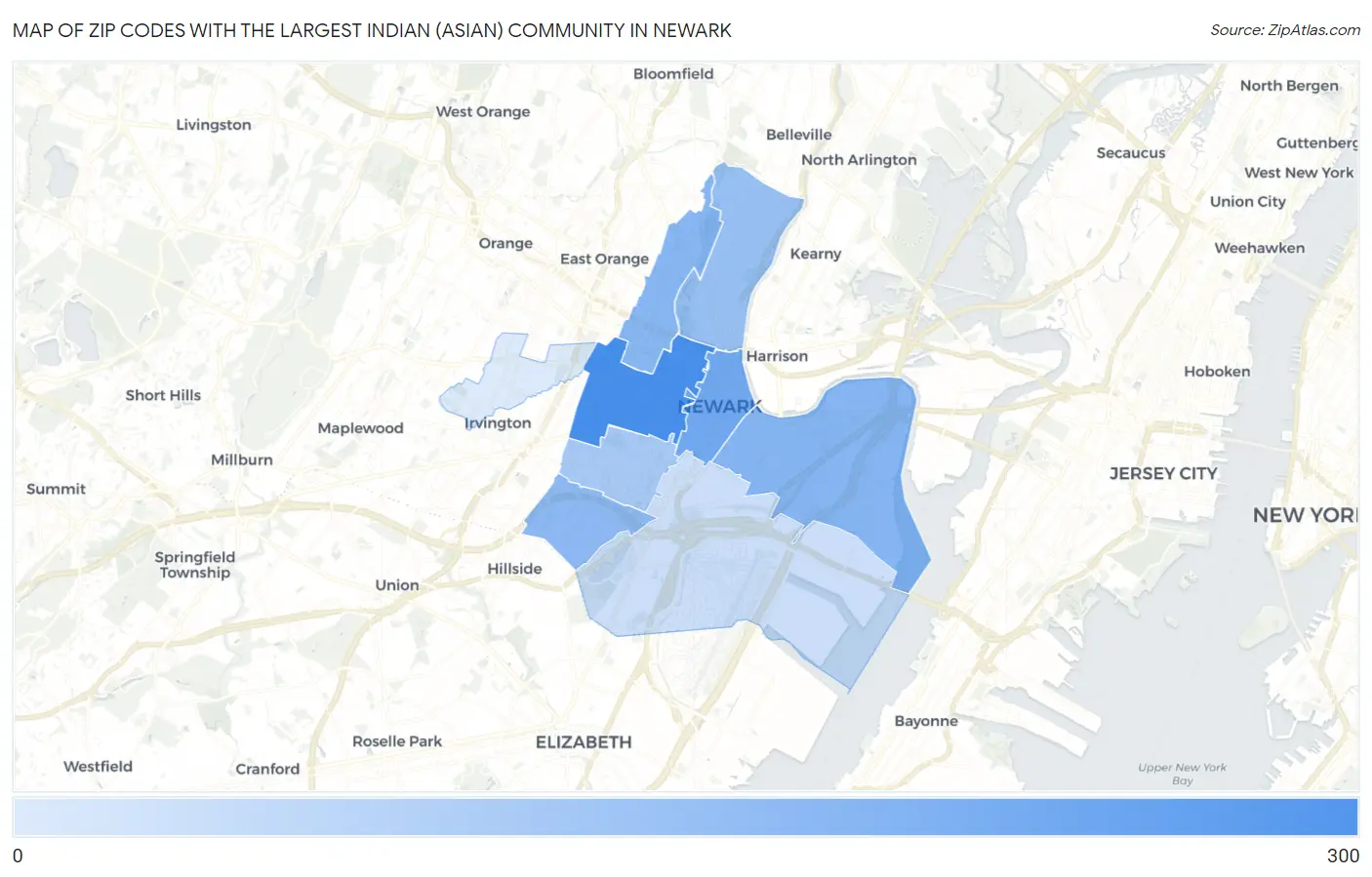 Zip Codes with the Largest Indian (Asian) Community in Newark Map