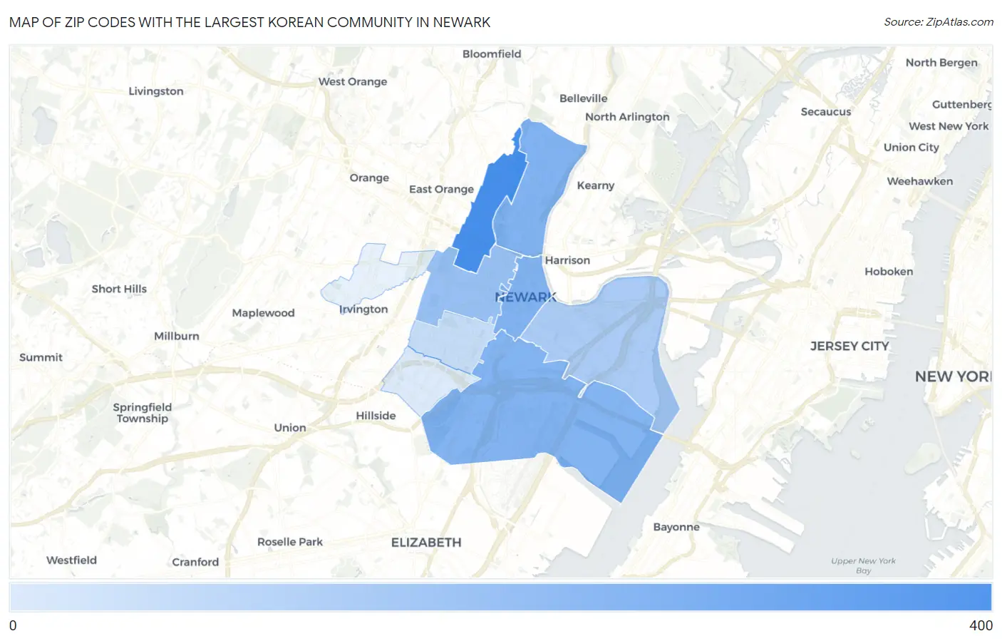 Zip Codes with the Largest Korean Community in Newark Map