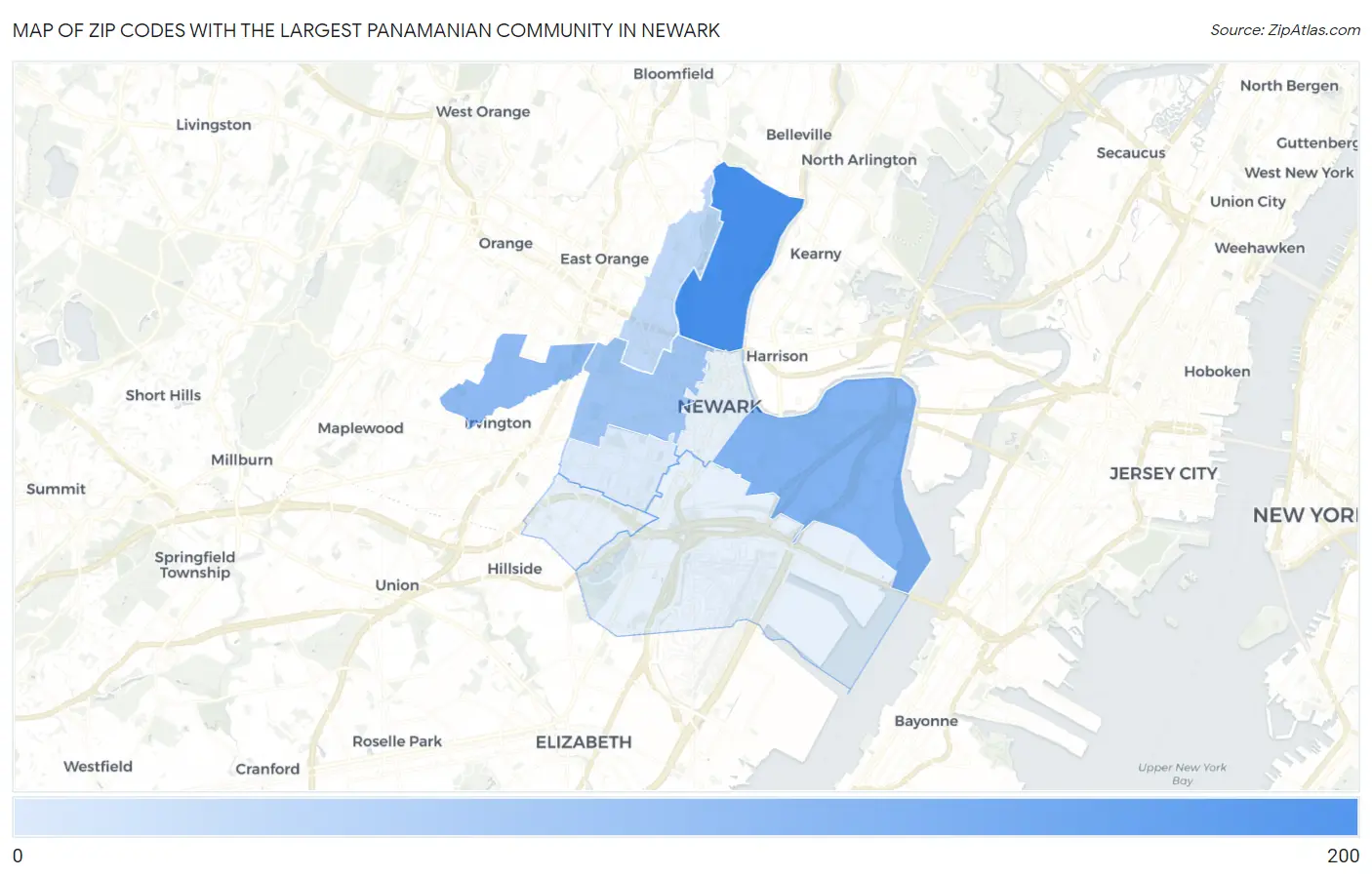 Zip Codes with the Largest Panamanian Community in Newark Map