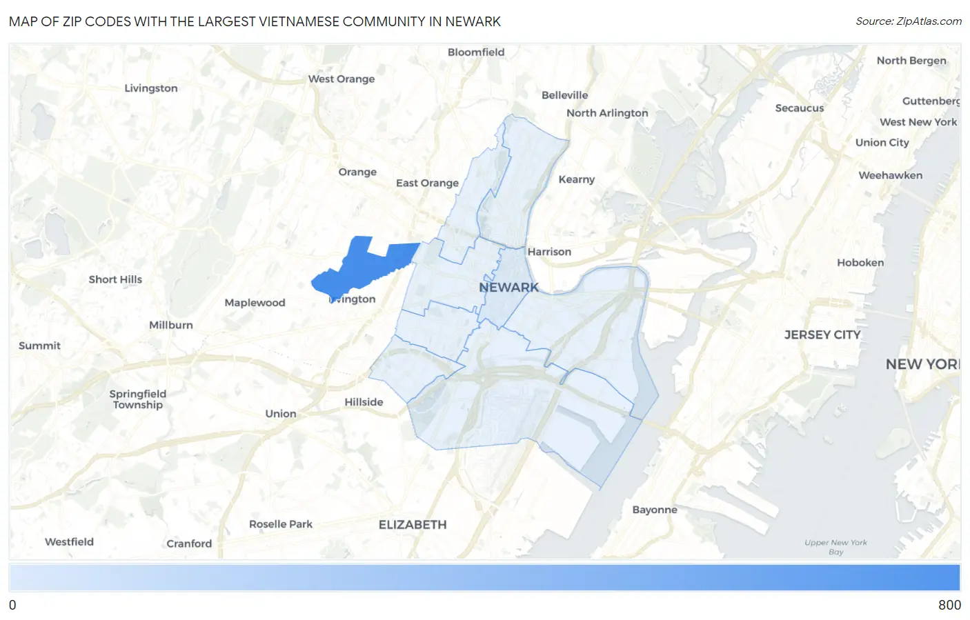 Zip Codes with the Largest Vietnamese Community in Newark Map