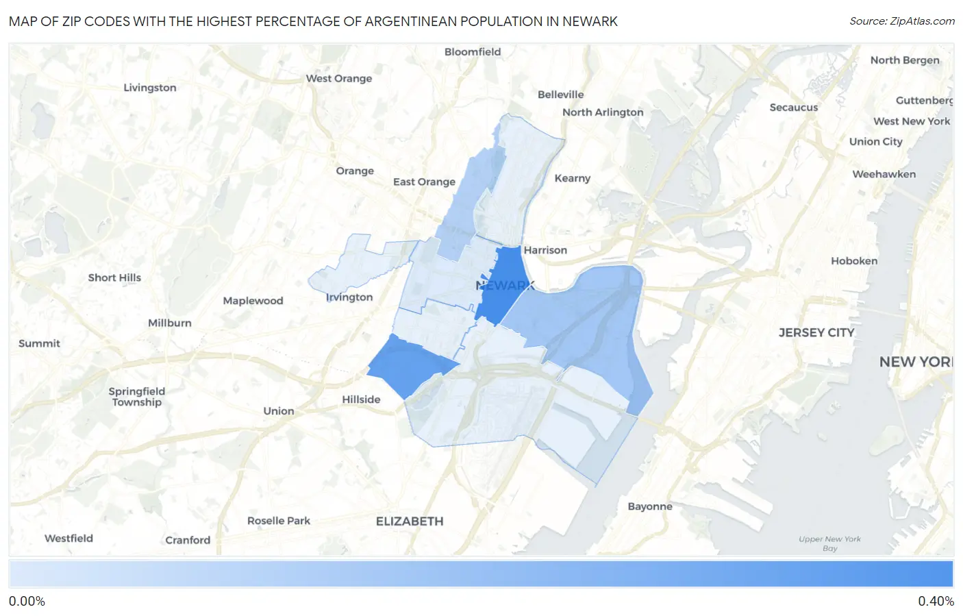 Zip Codes with the Highest Percentage of Argentinean Population in Newark Map