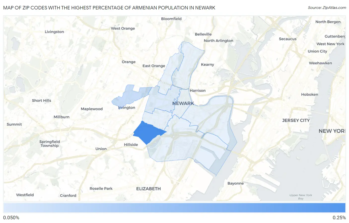 Zip Codes with the Highest Percentage of Armenian Population in Newark Map