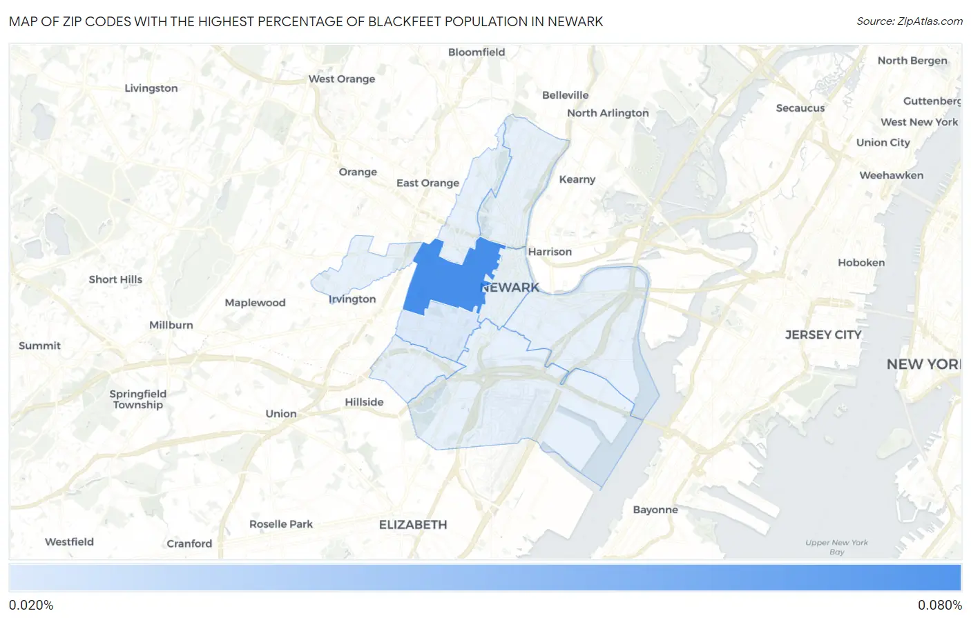 Zip Codes with the Highest Percentage of Blackfeet Population in Newark Map