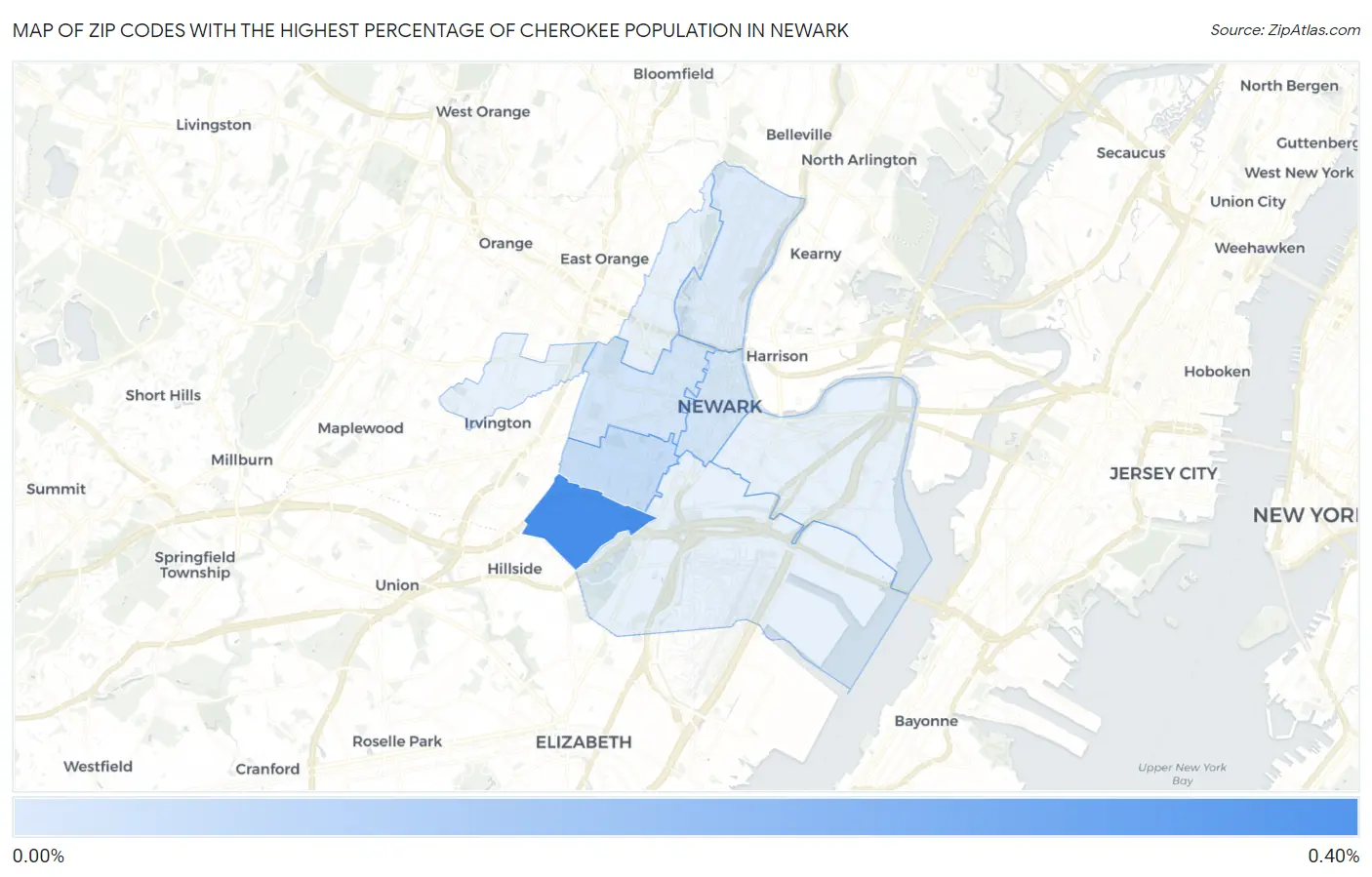 Zip Codes with the Highest Percentage of Cherokee Population in Newark Map