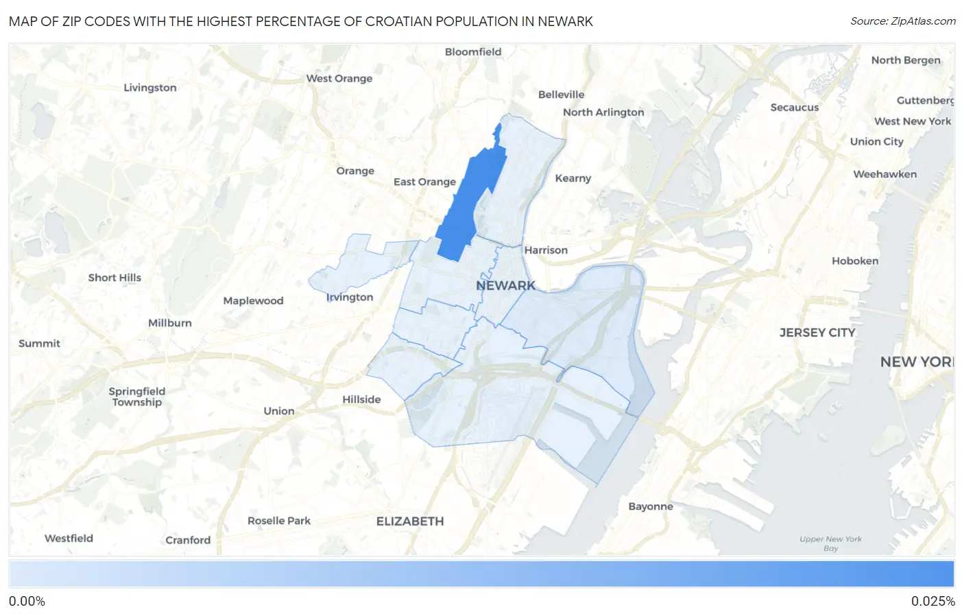 Zip Codes with the Highest Percentage of Croatian Population in Newark Map