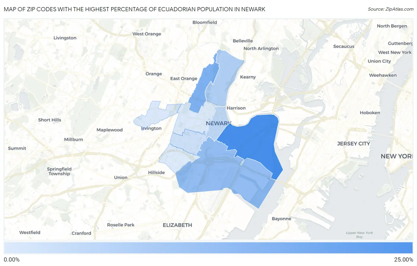 Zip Codes with the Highest Percentage of Ecuadorian Population in Newark Map