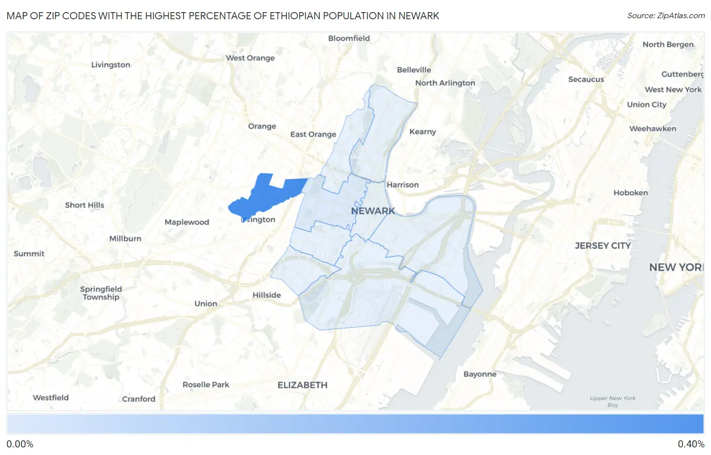 Zip Codes with the Highest Percentage of Ethiopian Population in Newark Map