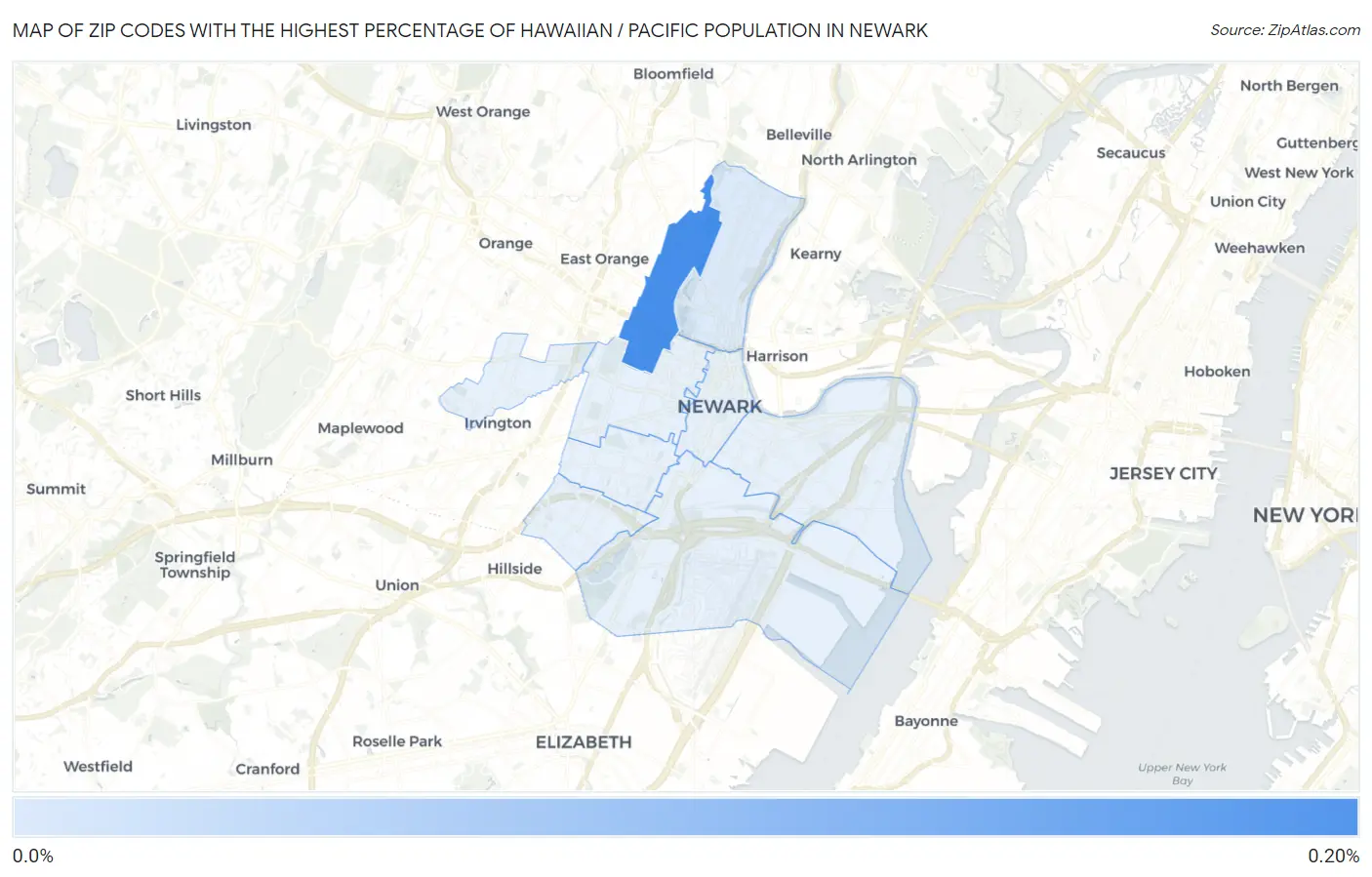 Zip Codes with the Highest Percentage of Hawaiian / Pacific Population in Newark Map