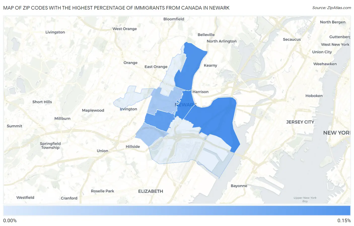 Zip Codes with the Highest Percentage of Immigrants from Canada in Newark Map