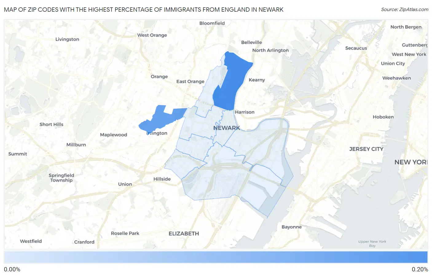 Zip Codes with the Highest Percentage of Immigrants from England in Newark Map
