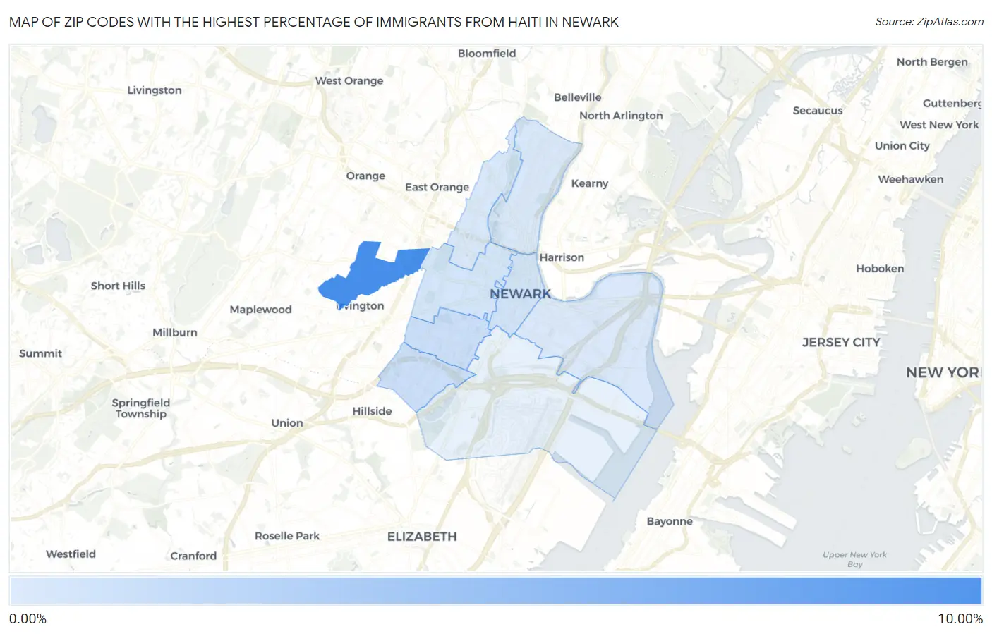 Zip Codes with the Highest Percentage of Immigrants from Haiti in Newark Map
