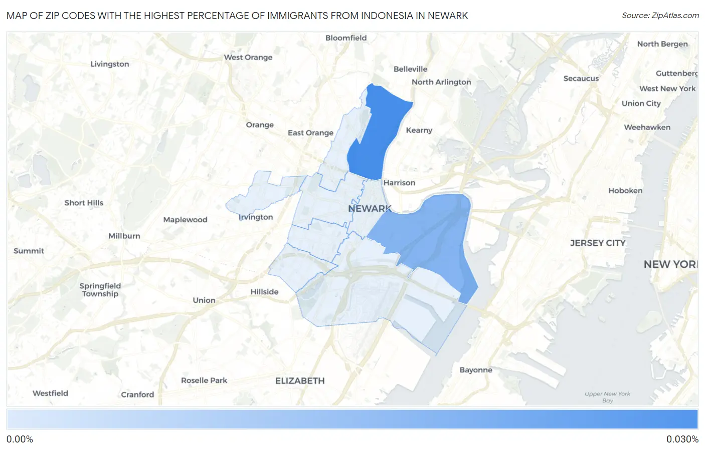Zip Codes with the Highest Percentage of Immigrants from Indonesia in Newark Map