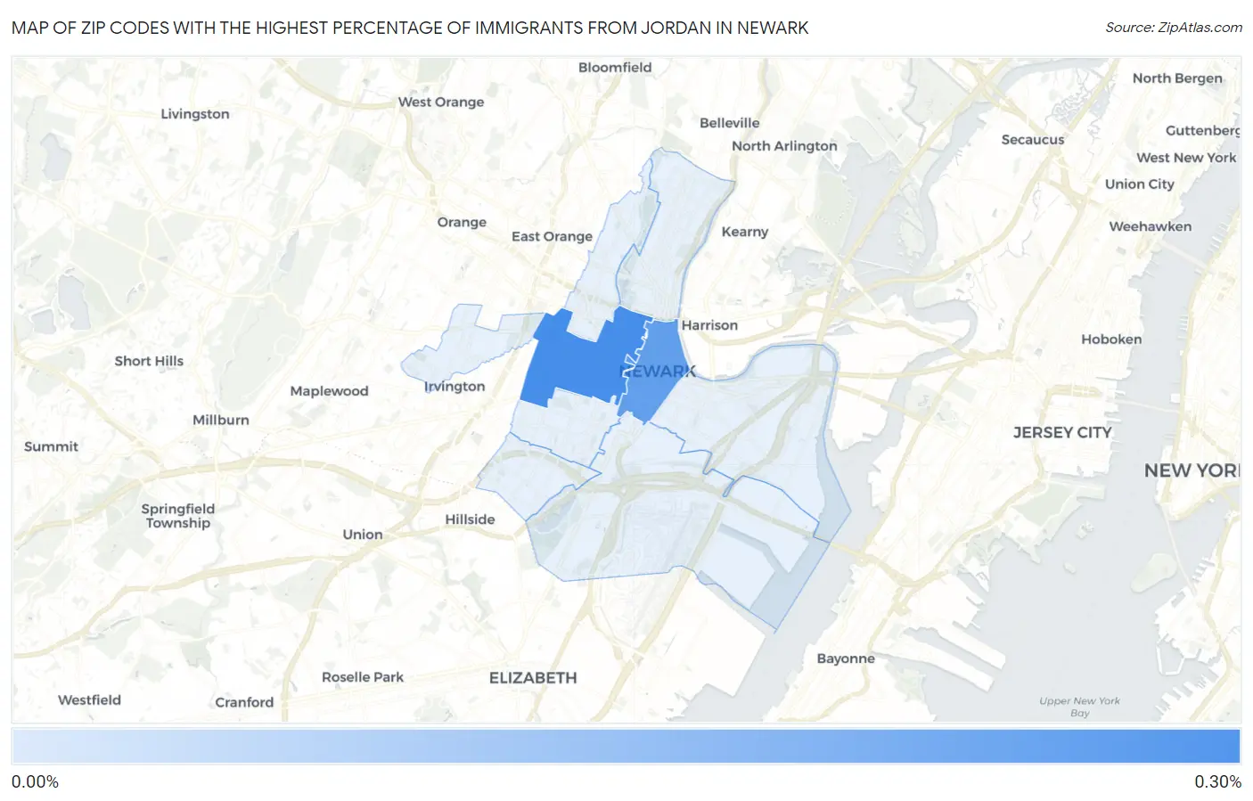 Zip Codes with the Highest Percentage of Immigrants from Jordan in Newark Map