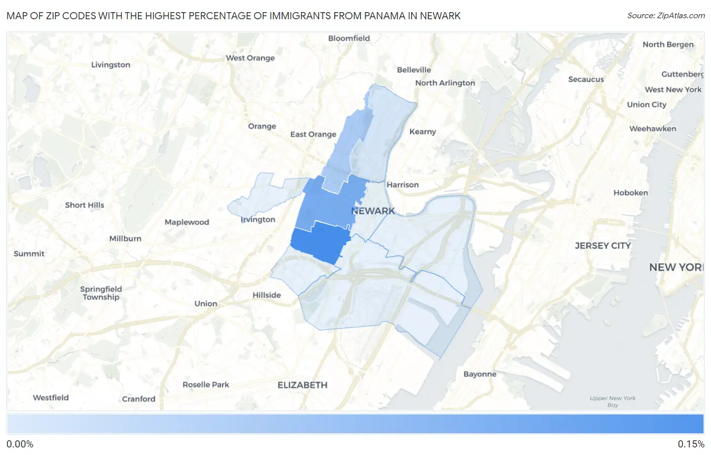 Zip Codes with the Highest Percentage of Immigrants from Panama in Newark Map