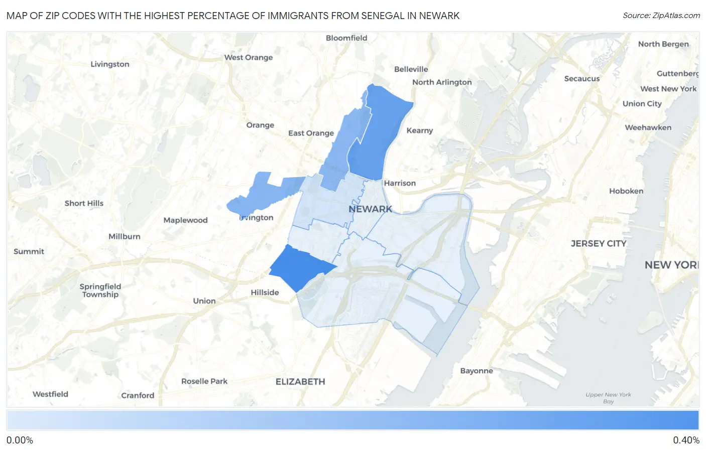 Zip Codes with the Highest Percentage of Immigrants from Senegal in Newark Map