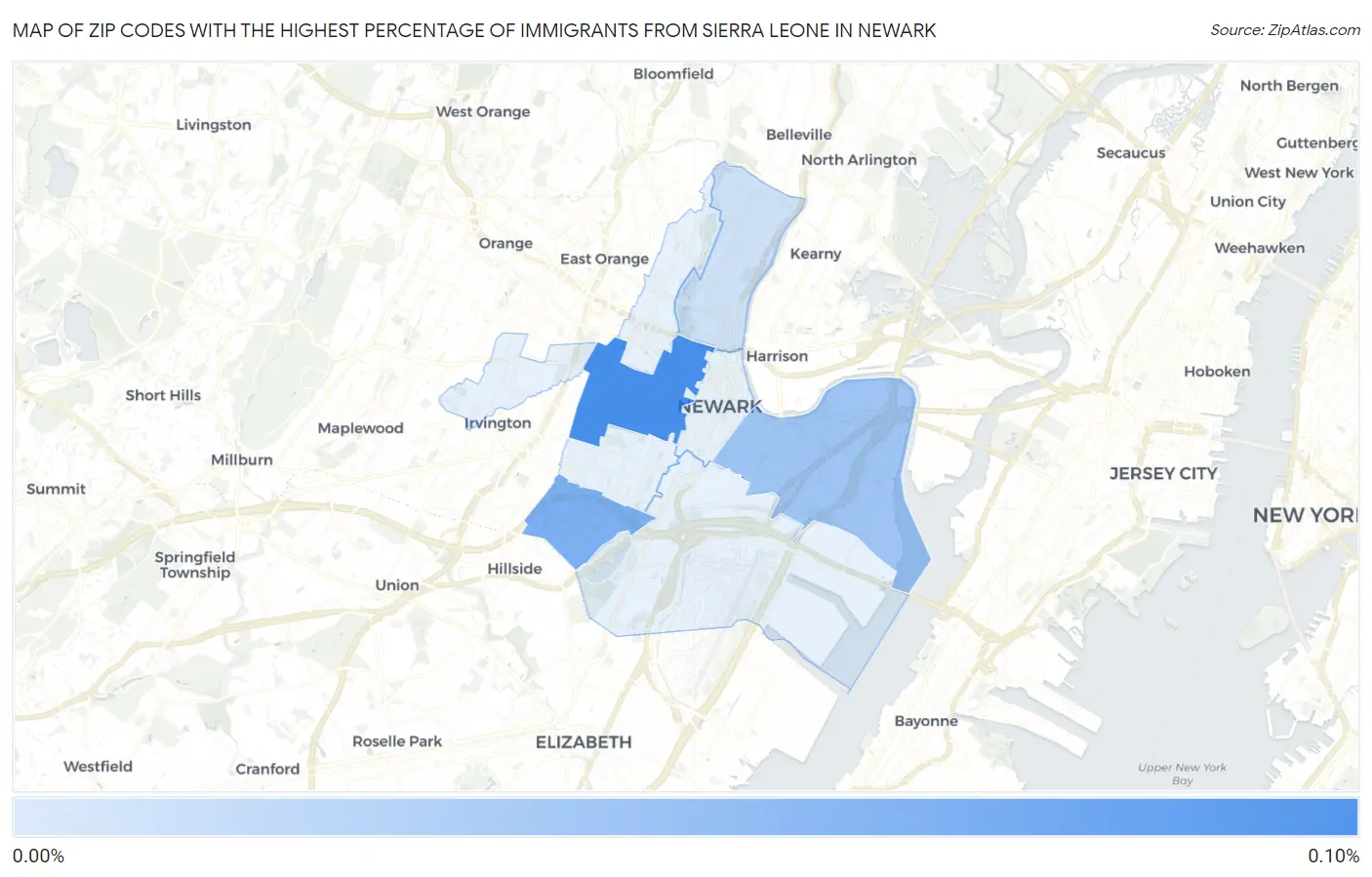 Zip Codes with the Highest Percentage of Immigrants from Sierra Leone in Newark Map