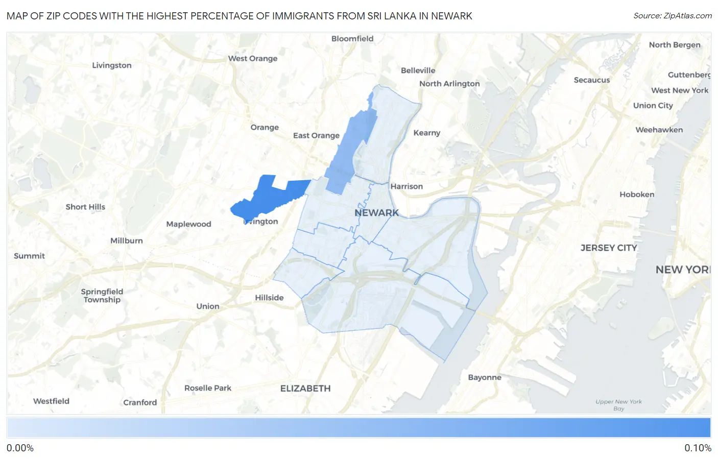 Zip Codes with the Highest Percentage of Immigrants from Sri Lanka in Newark Map
