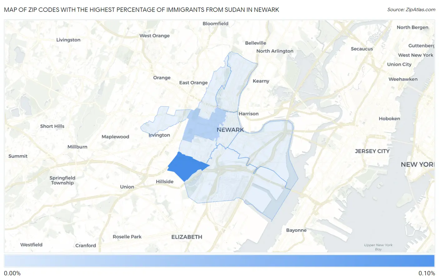 Zip Codes with the Highest Percentage of Immigrants from Sudan in Newark Map