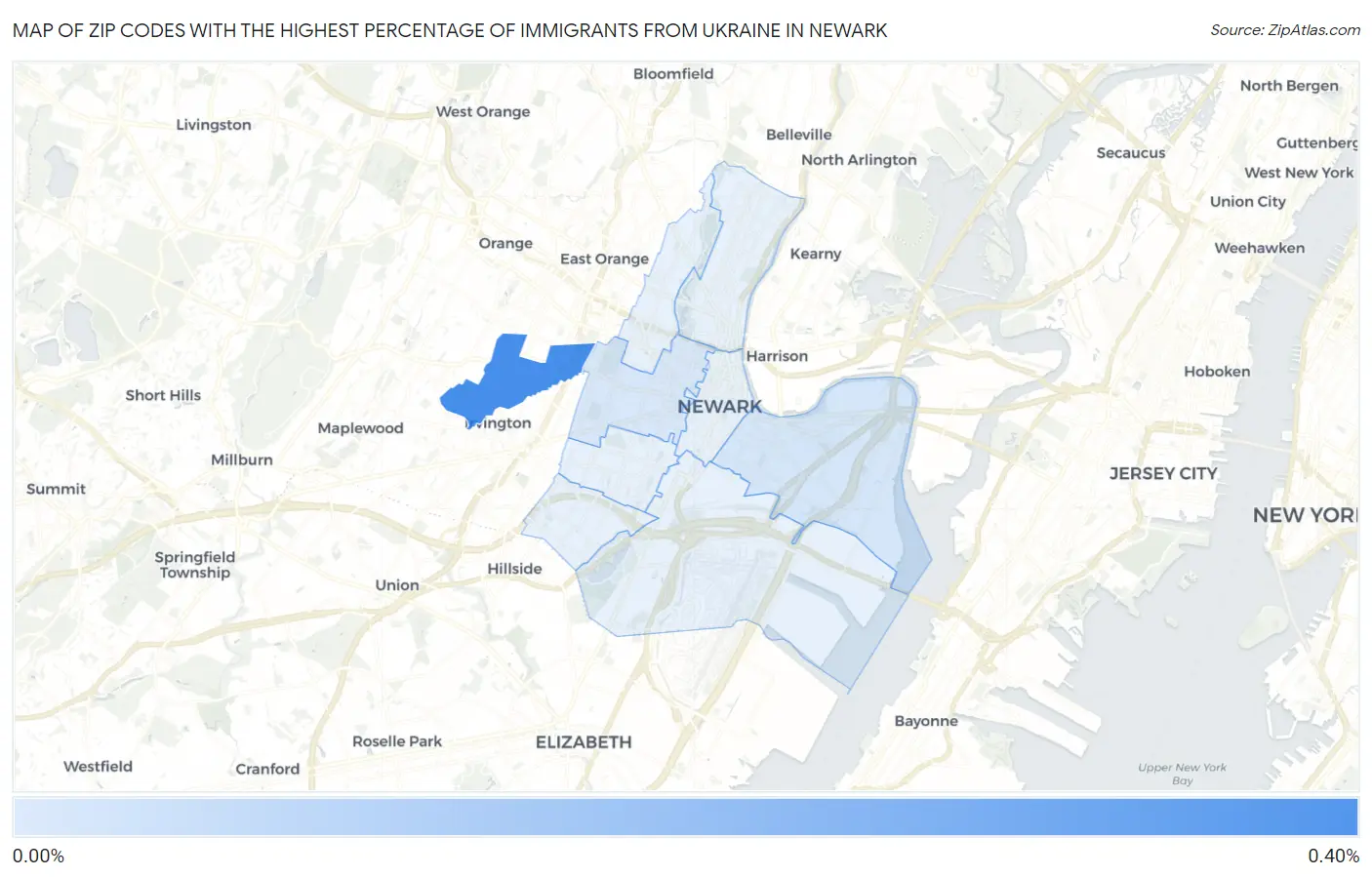 Zip Codes with the Highest Percentage of Immigrants from Ukraine in Newark Map