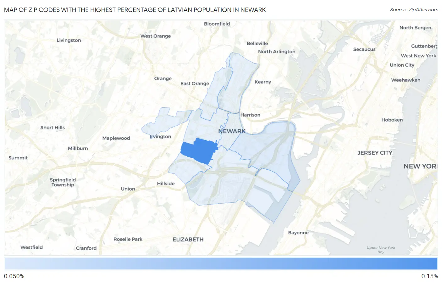 Zip Codes with the Highest Percentage of Latvian Population in Newark Map