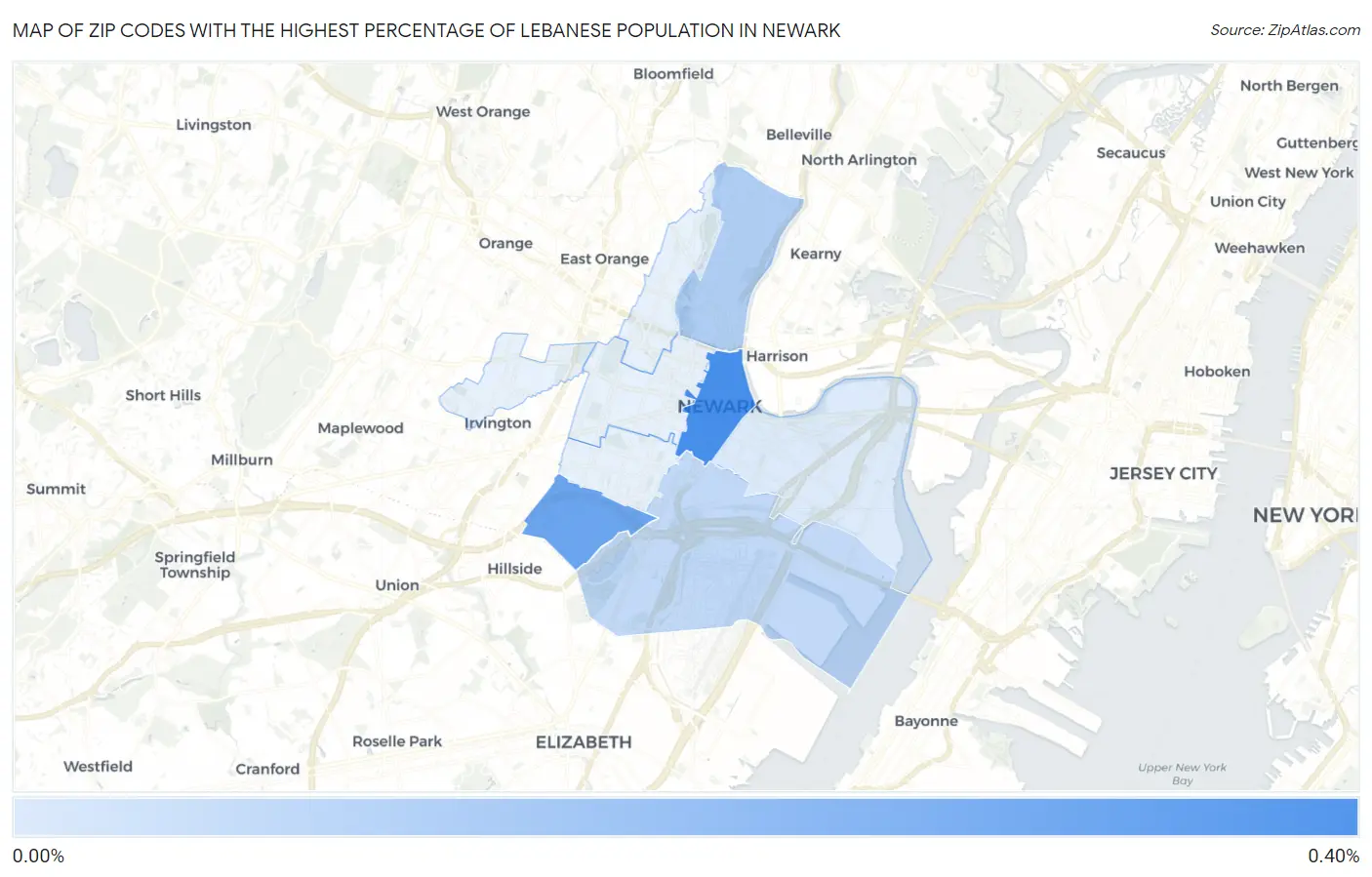 Zip Codes with the Highest Percentage of Lebanese Population in Newark Map