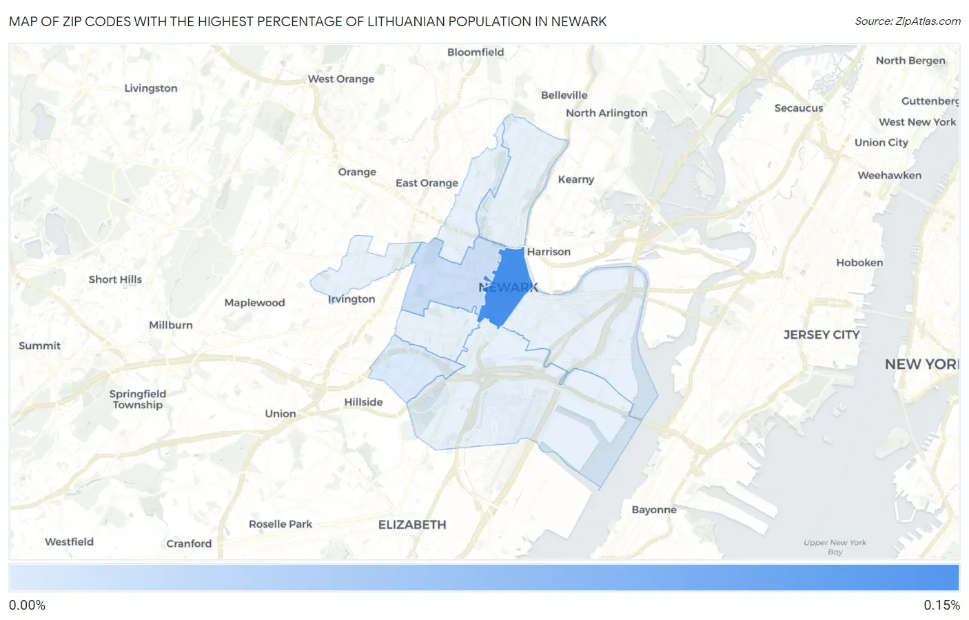 Zip Codes with the Highest Percentage of Lithuanian Population in Newark Map