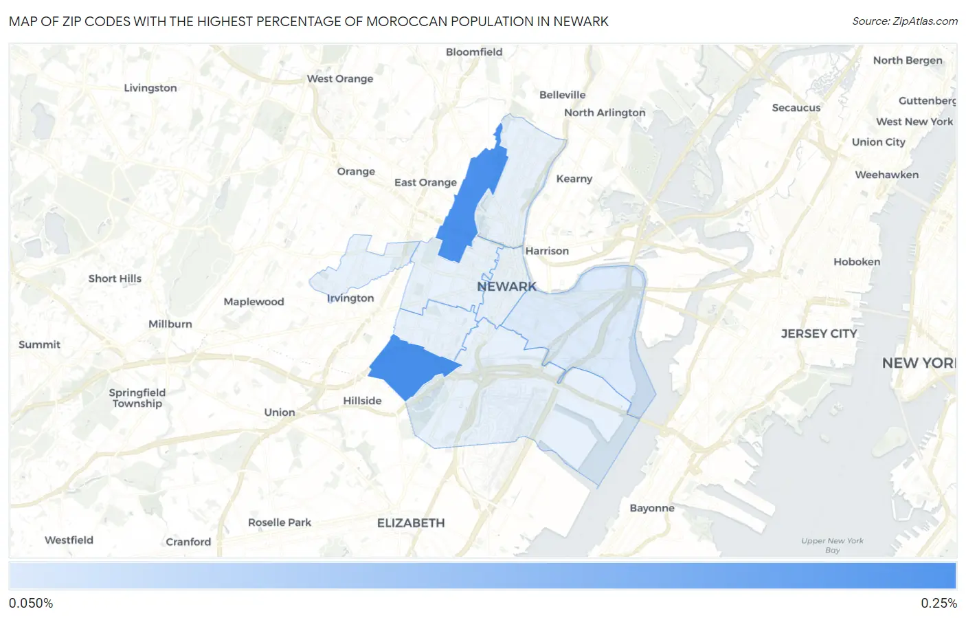Zip Codes with the Highest Percentage of Moroccan Population in Newark Map