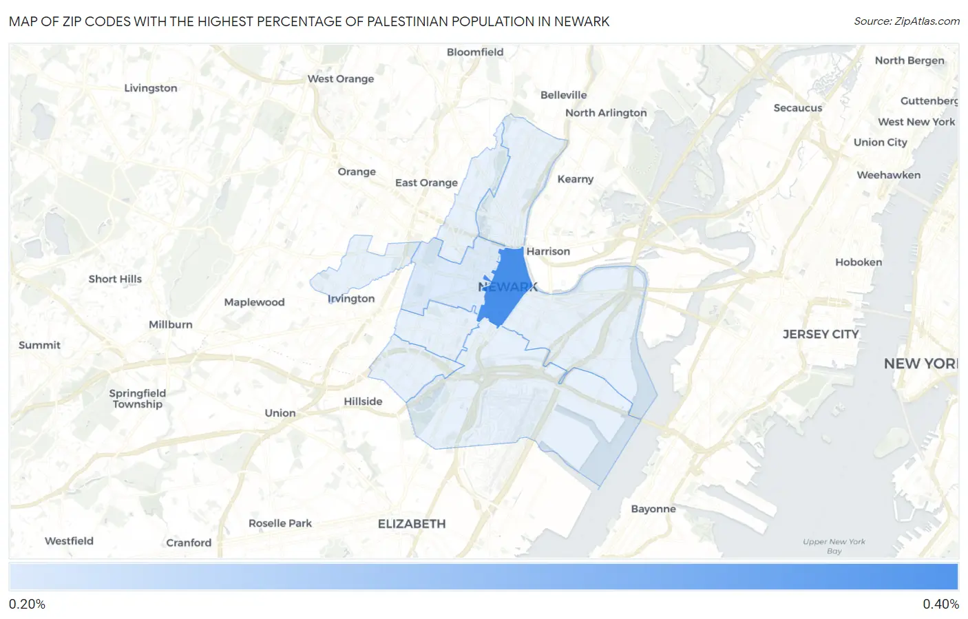 Zip Codes with the Highest Percentage of Palestinian Population in Newark Map