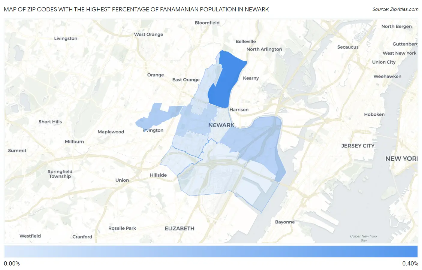 Zip Codes with the Highest Percentage of Panamanian Population in Newark Map