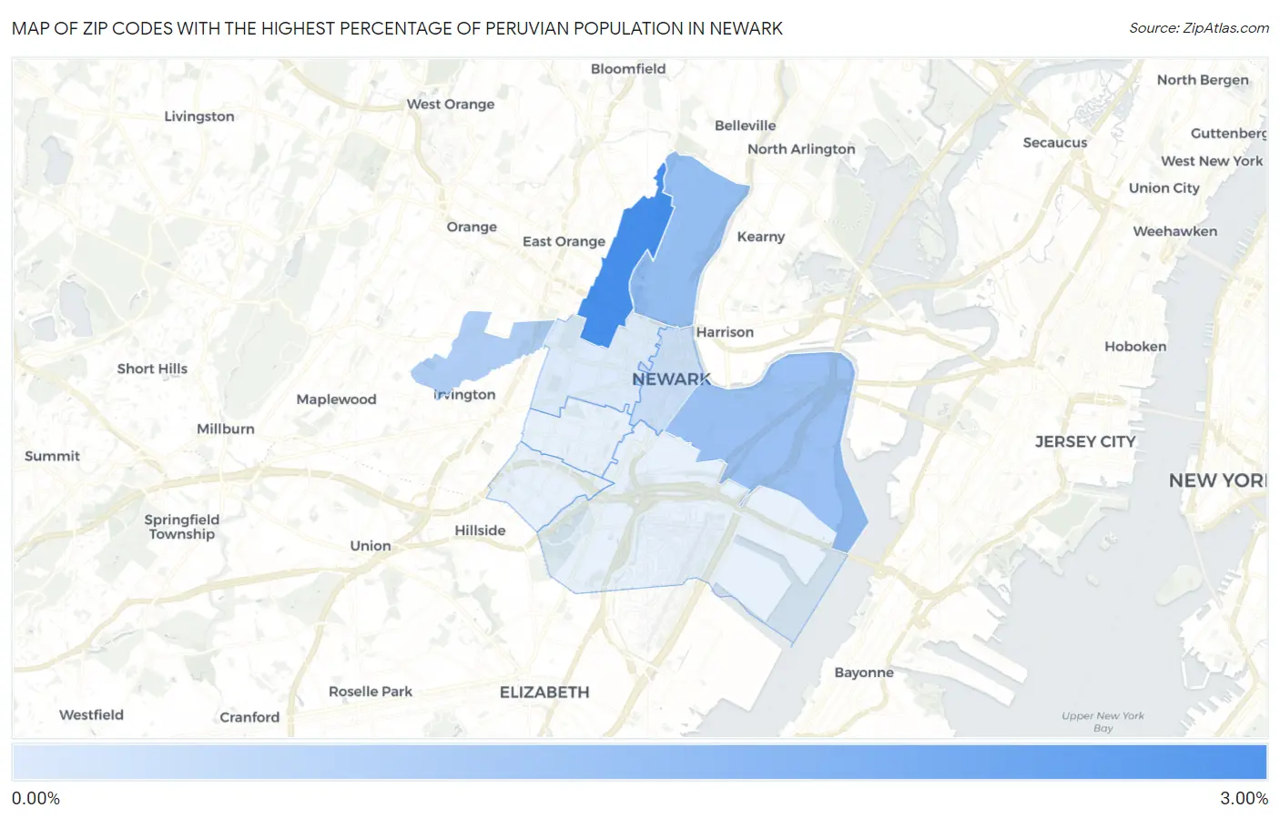 Zip Codes with the Highest Percentage of Peruvian Population in Newark Map