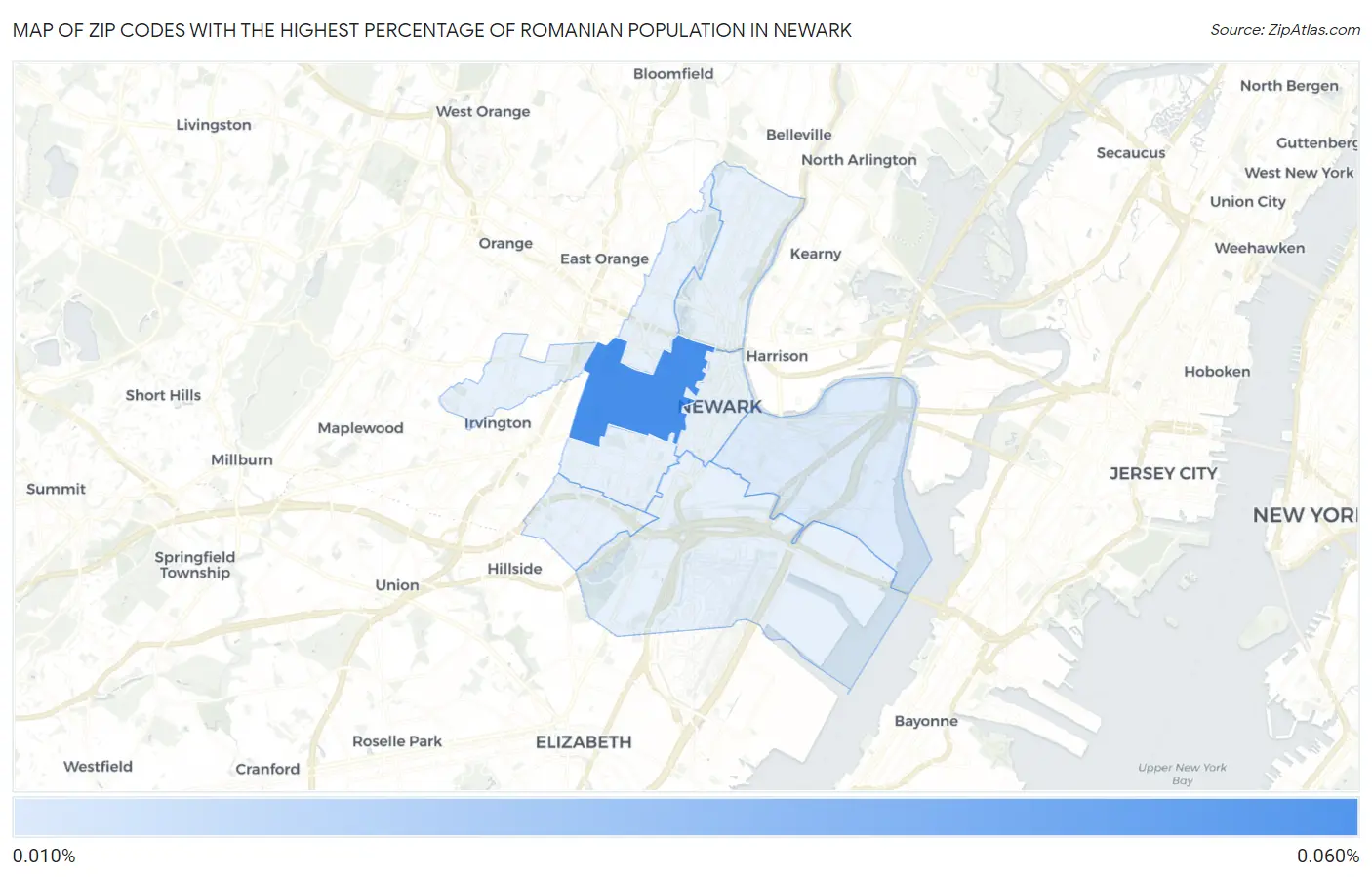 Zip Codes with the Highest Percentage of Romanian Population in Newark Map