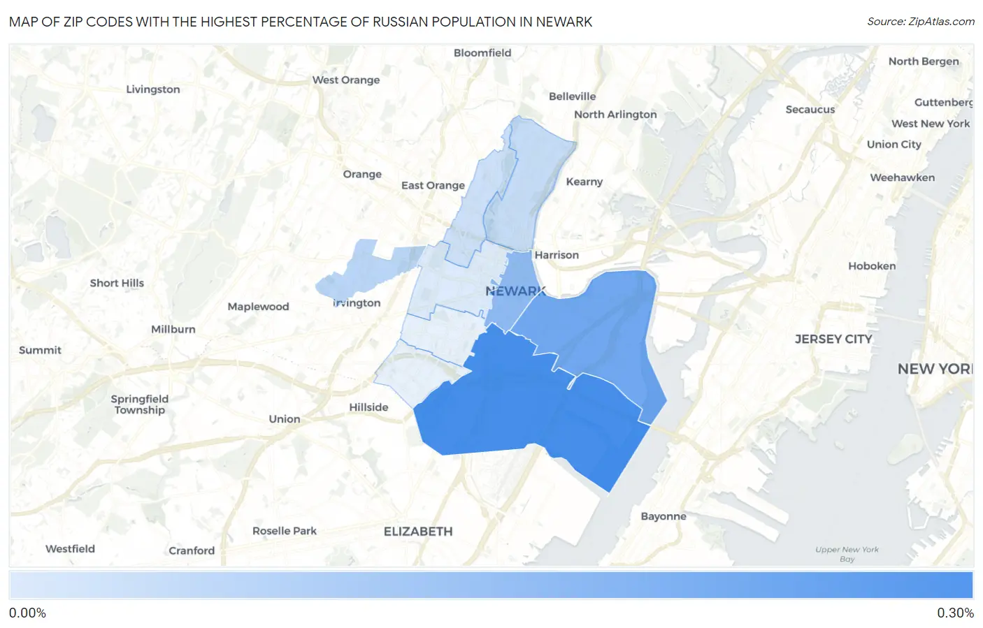 Zip Codes with the Highest Percentage of Russian Population in Newark Map