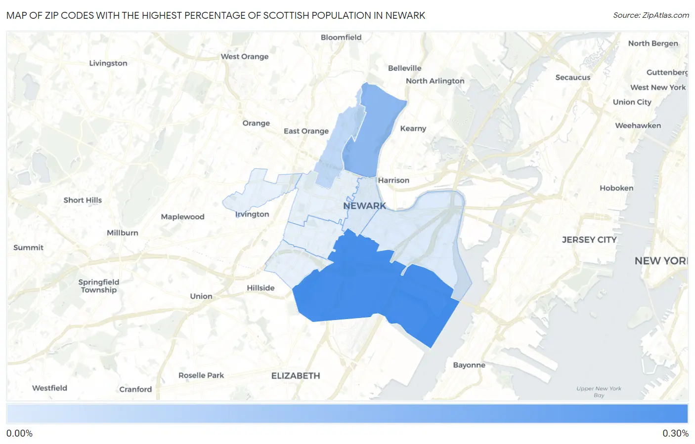 Zip Codes with the Highest Percentage of Scottish Population in Newark Map