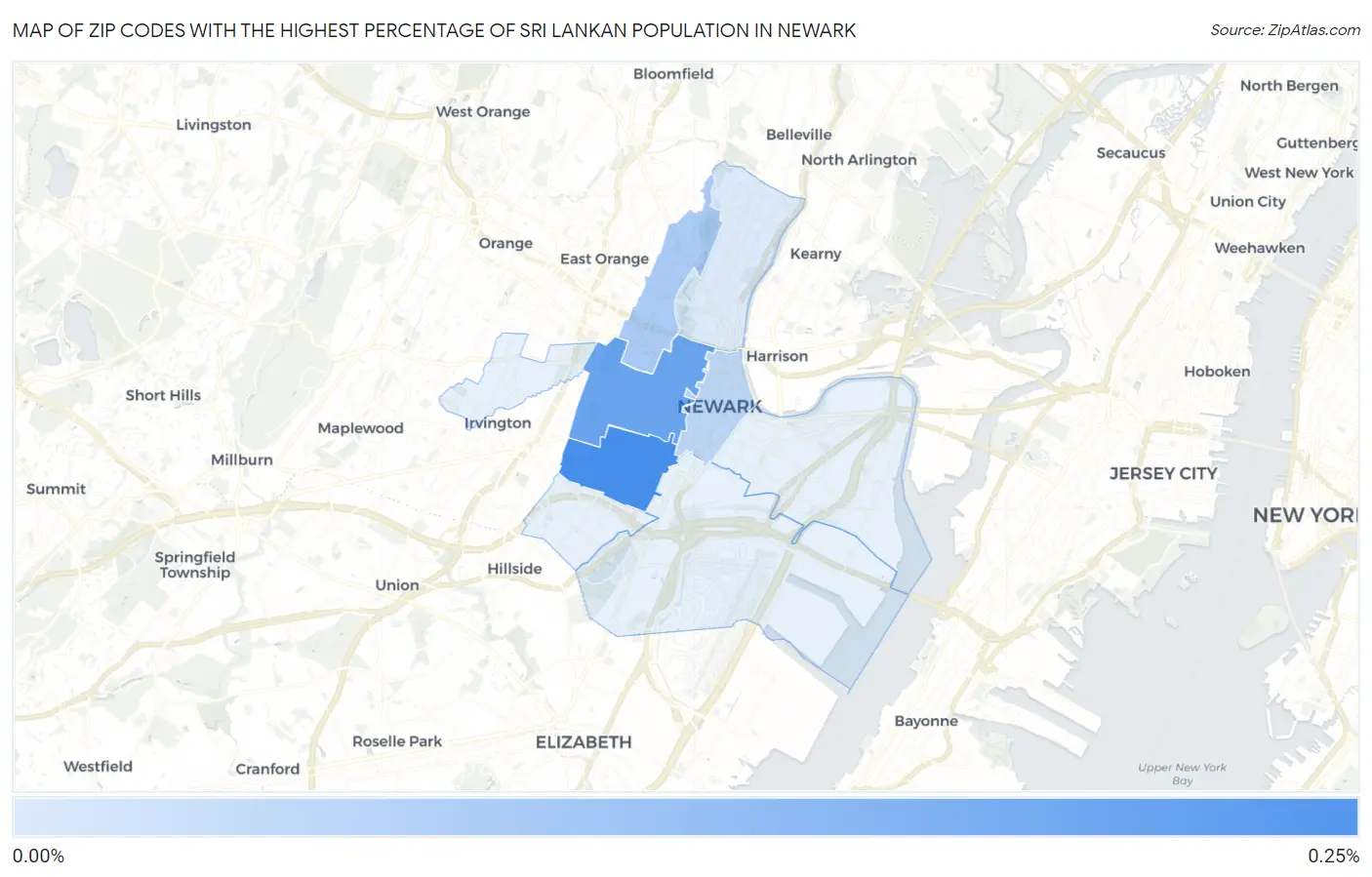 Zip Codes with the Highest Percentage of Sri Lankan Population in Newark Map