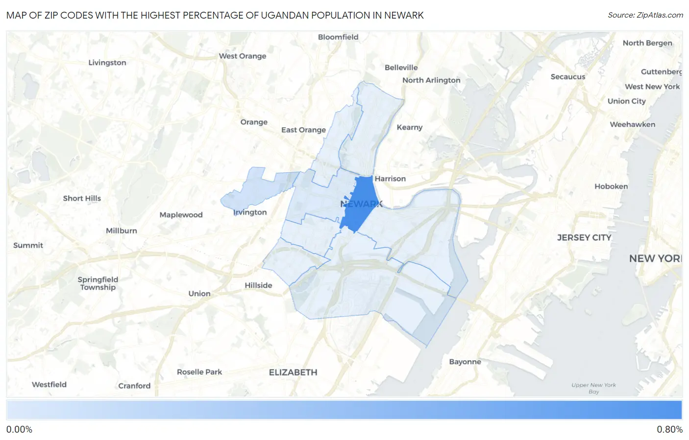 Zip Codes with the Highest Percentage of Ugandan Population in Newark Map
