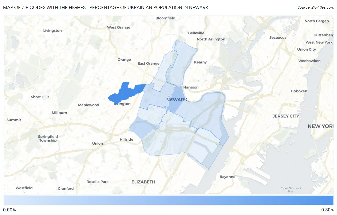 Zip Codes with the Highest Percentage of Ukrainian Population in Newark Map
