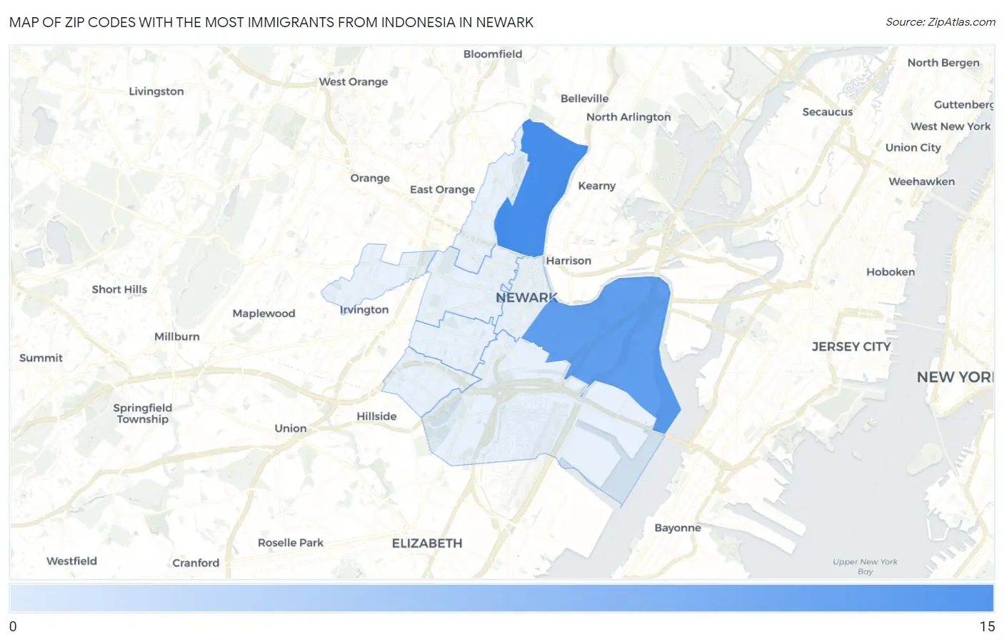 Zip Codes with the Most Immigrants from Indonesia in Newark Map