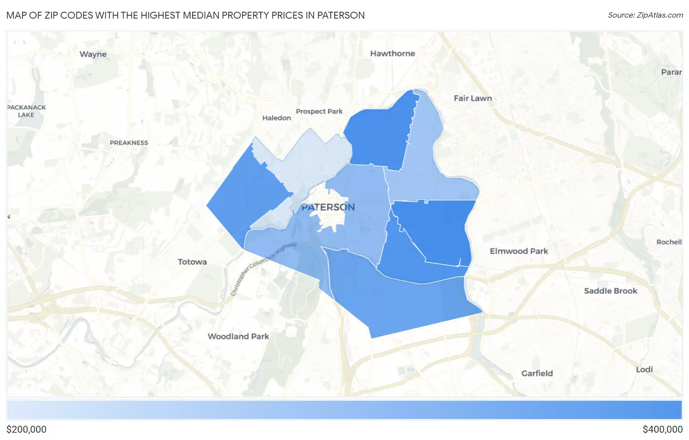 Zip Codes with the Highest Median Property Prices in Paterson Map