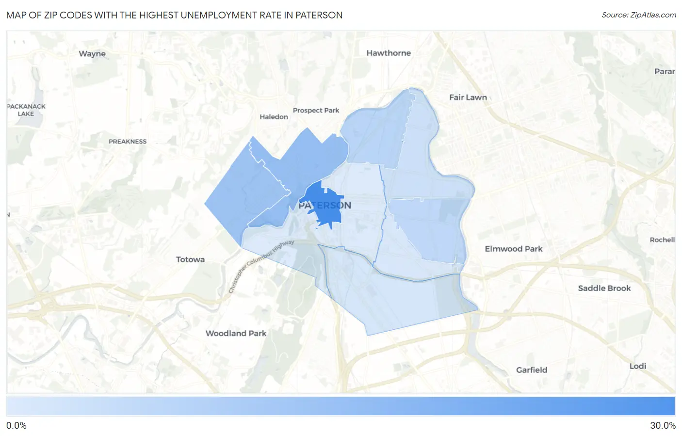 Zip Codes with the Highest Unemployment Rate in Paterson Map