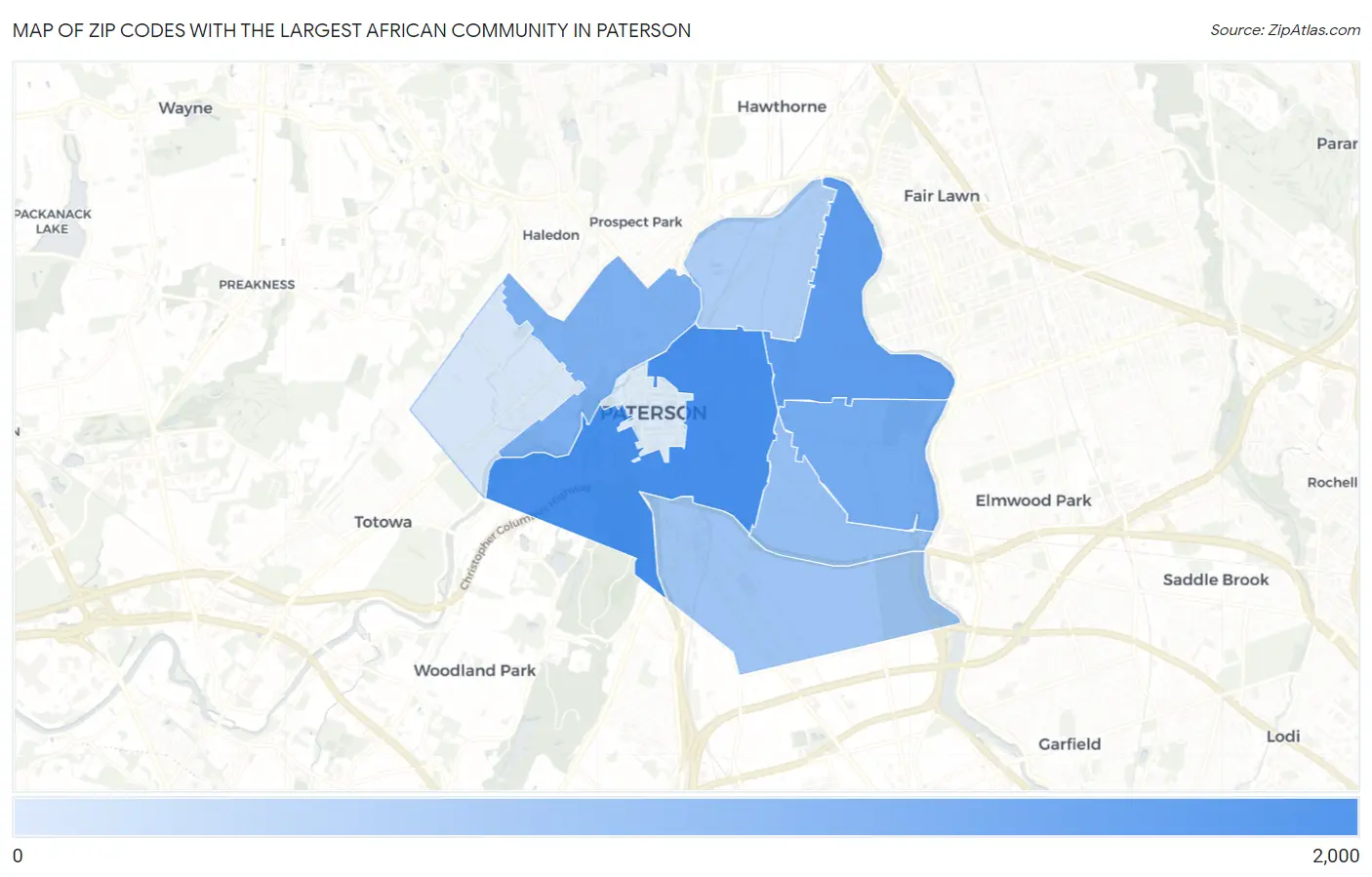 Zip Codes with the Largest African Community in Paterson Map
