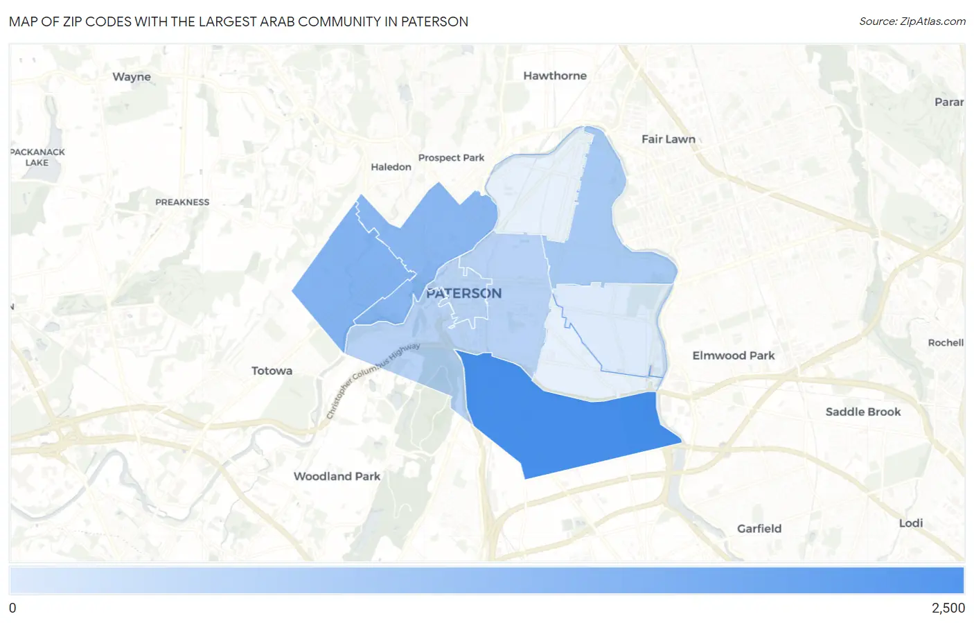 Zip Codes with the Largest Arab Community in Paterson Map