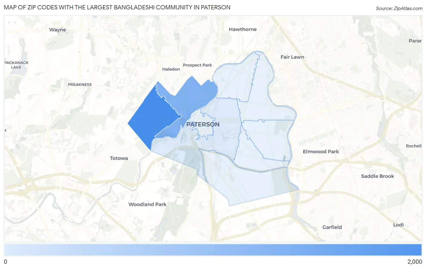 Zip Codes with the Largest Bangladeshi Community in Paterson Map