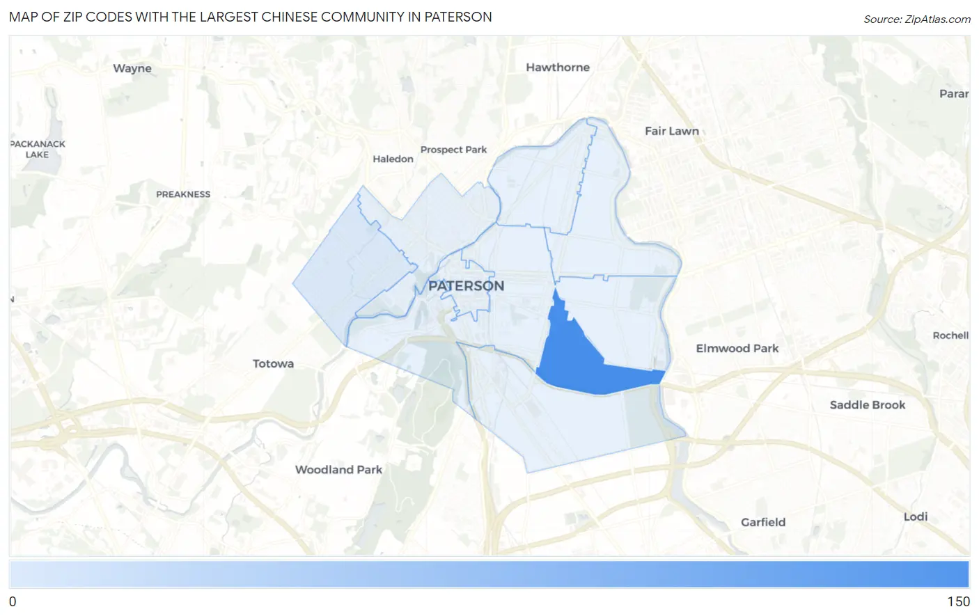 Zip Codes with the Largest Chinese Community in Paterson Map