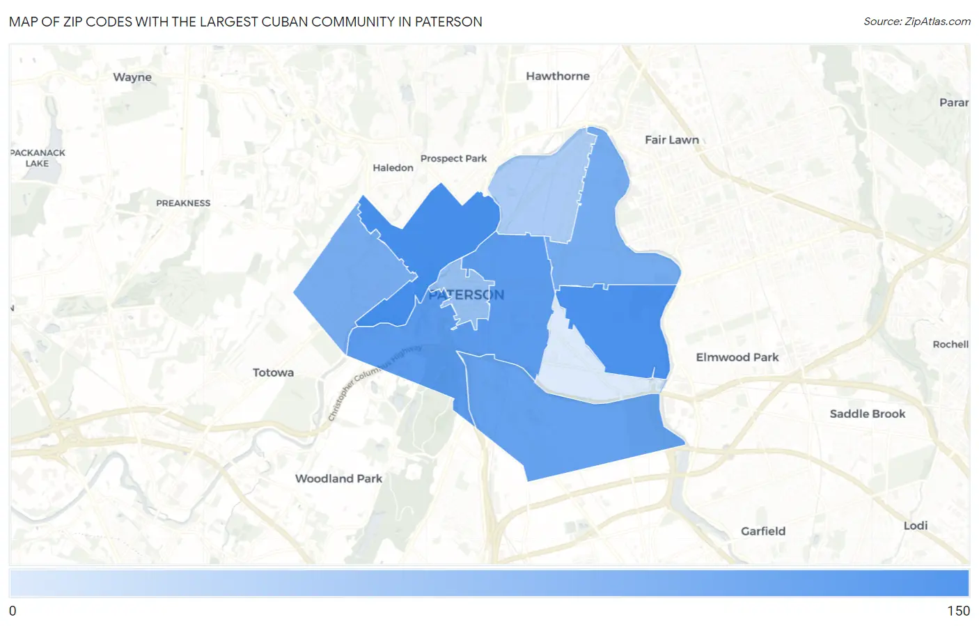 Zip Codes with the Largest Cuban Community in Paterson Map