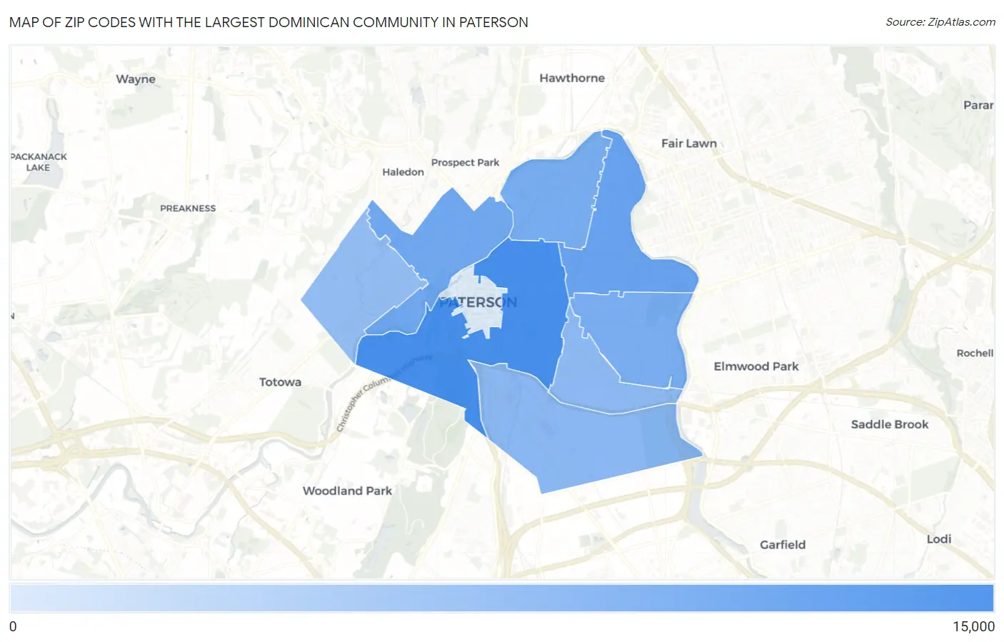 Zip Codes with the Largest Dominican Community in Paterson Map