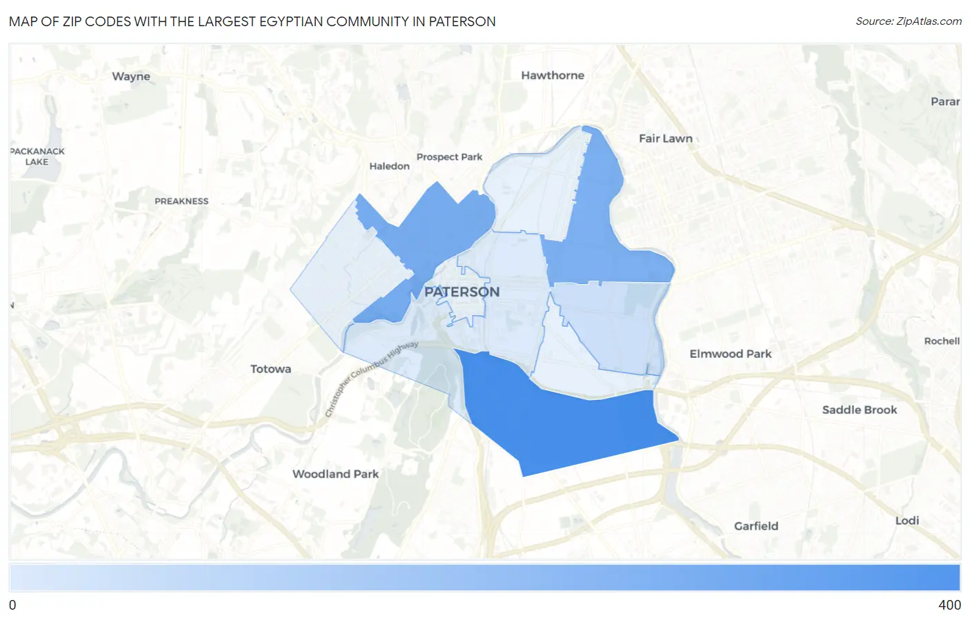 Zip Codes with the Largest Egyptian Community in Paterson Map