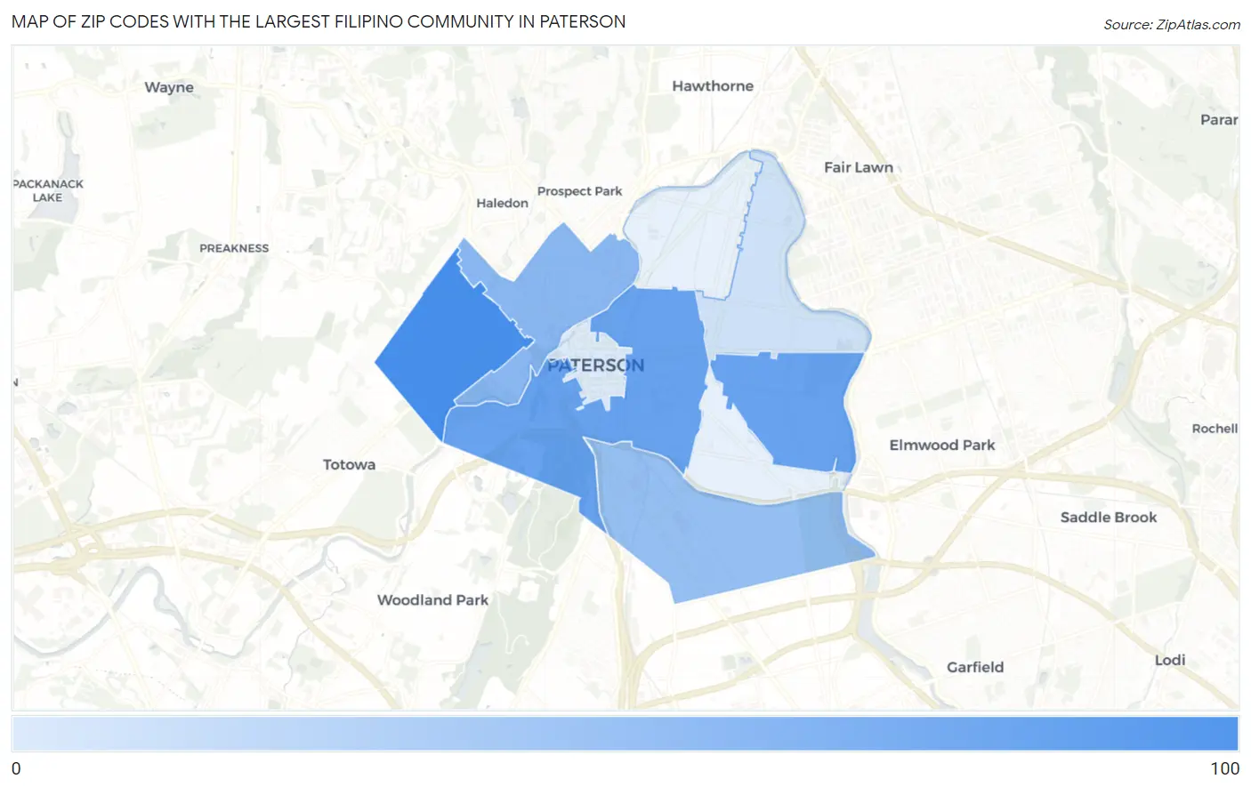 Zip Codes with the Largest Filipino Community in Paterson Map