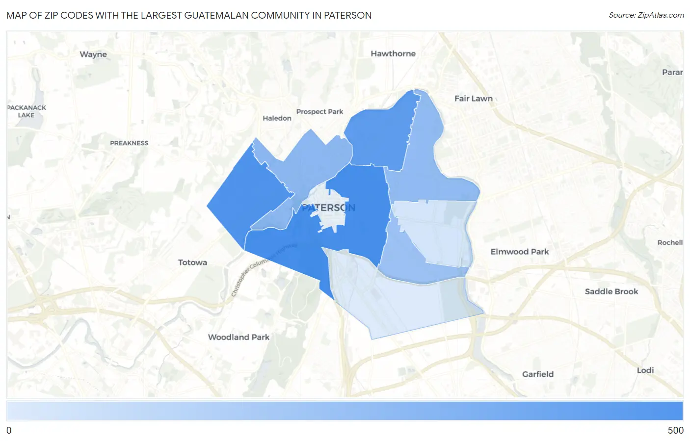 Zip Codes with the Largest Guatemalan Community in Paterson Map