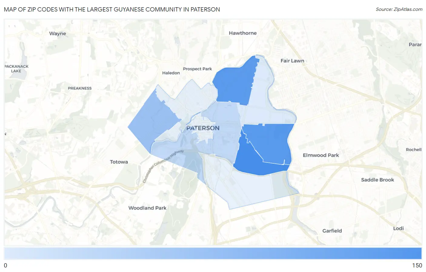 Zip Codes with the Largest Guyanese Community in Paterson Map